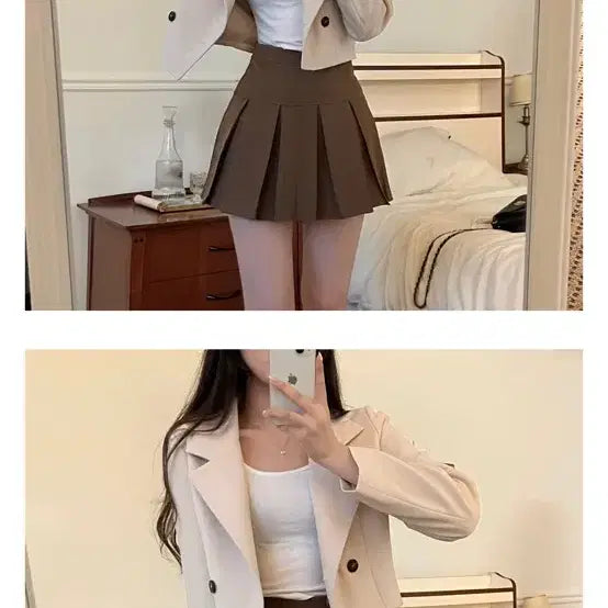 [BUNJANG] Jin Brown Pleated Tennis Skirt / 베이지 플리츠 테니스 스커트 진브라운