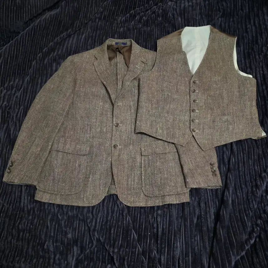 [BUNJANG] Polo Ralph Lauren RL67 Linen Silk Herringbone Two-Piece Jacket Brown 44R / 폴로 린넨실크 RL67 헤링본투피스 브라운 자켓 44R