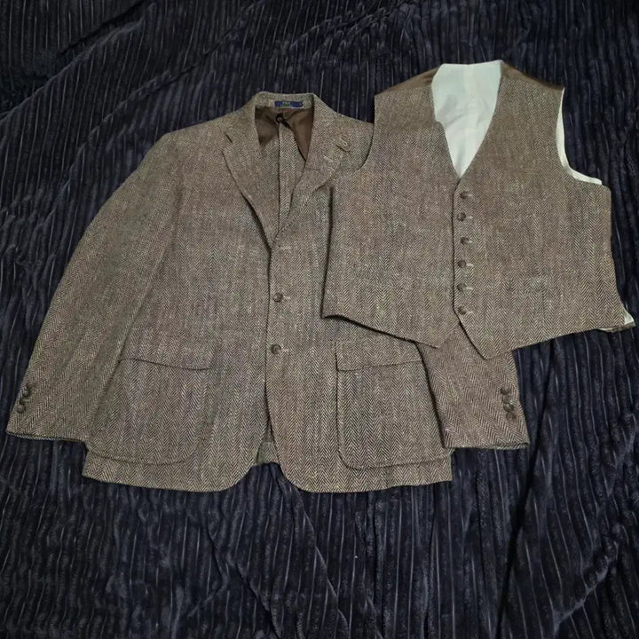 [BUNJANG] Polo Ralph Lauren RL67 Linen Silk Herringbone Two-Piece Jacket Brown 44R / 폴로 린넨실크 RL67 헤링본투피스 브라운 자켓 44R