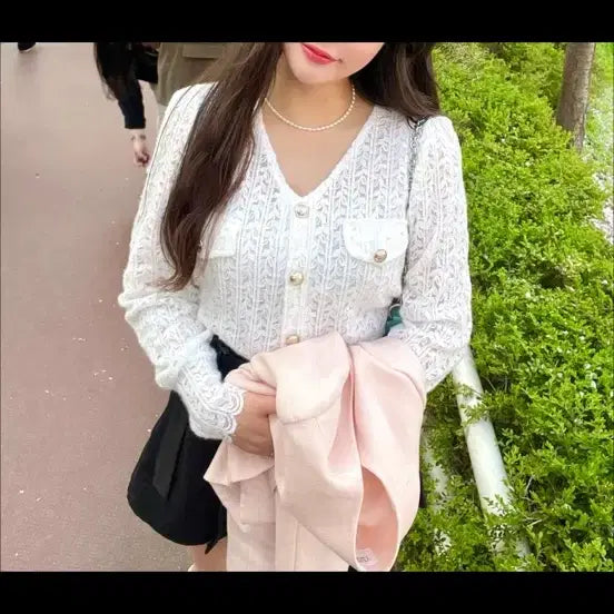 [BUNJANG] White Tweed Lace See-Through Cardigan / 5/26까지 트위드느낌 레이스 시스루 화이트 가디건