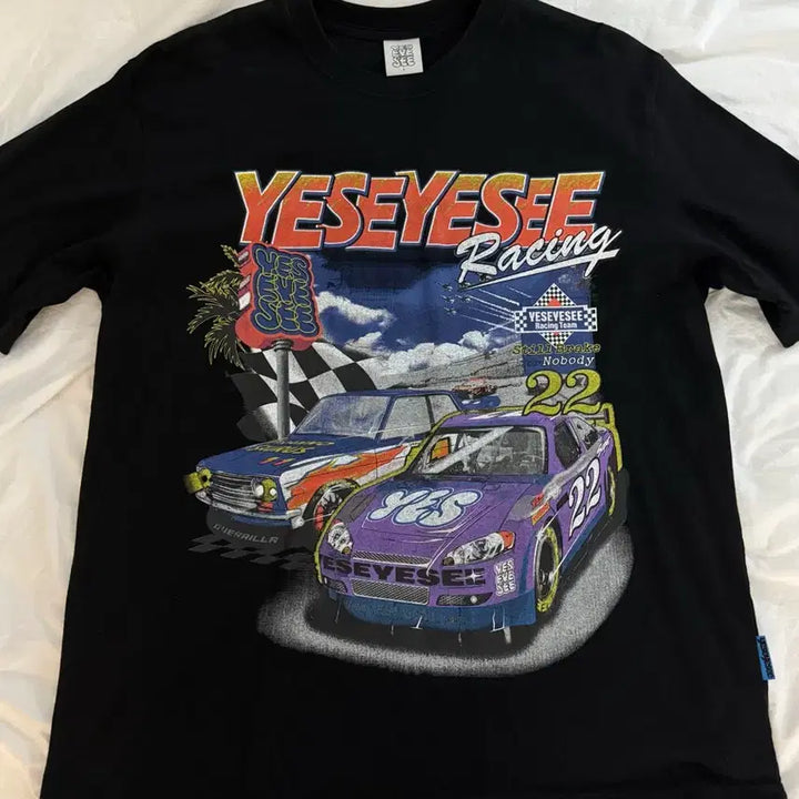 [BUNJANG] YesEyeSee Racing Black Short Sleeve T-Shirt L / 예스아이씨 레이싱 블랙 반팔 티셔츠 L