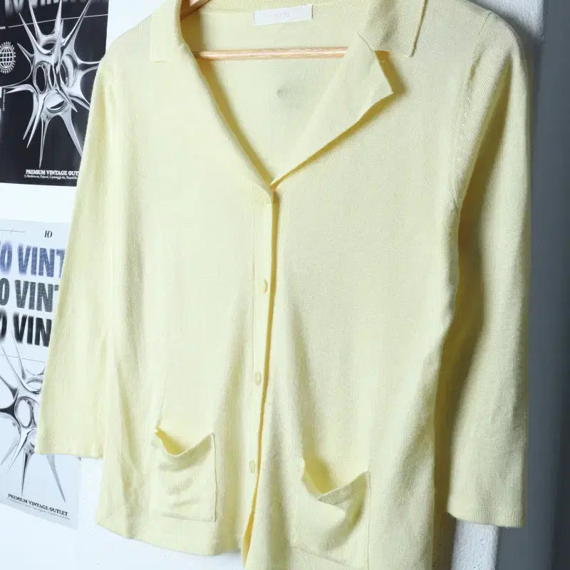 [BUNJANG] W(F) HANSUM Knit Cardigan / W(F) 니트 가디건 한섬 7부 카라 노랑-1762B