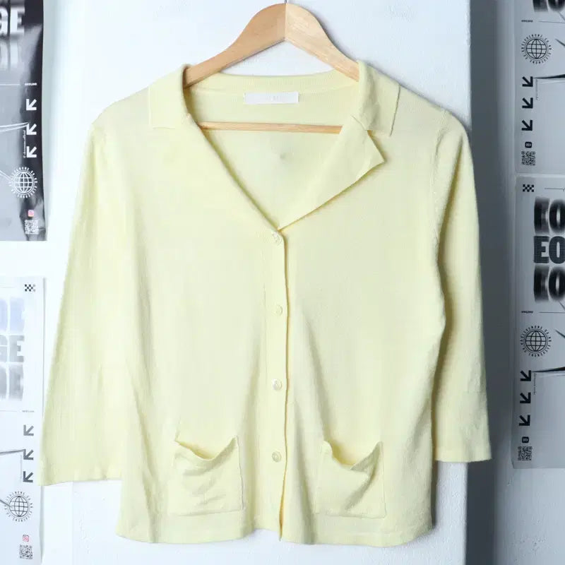 [BUNJANG] W(F) HANSUM Knit Cardigan / W(F) 니트 가디건 한섬 7부 카라 노랑-1762B