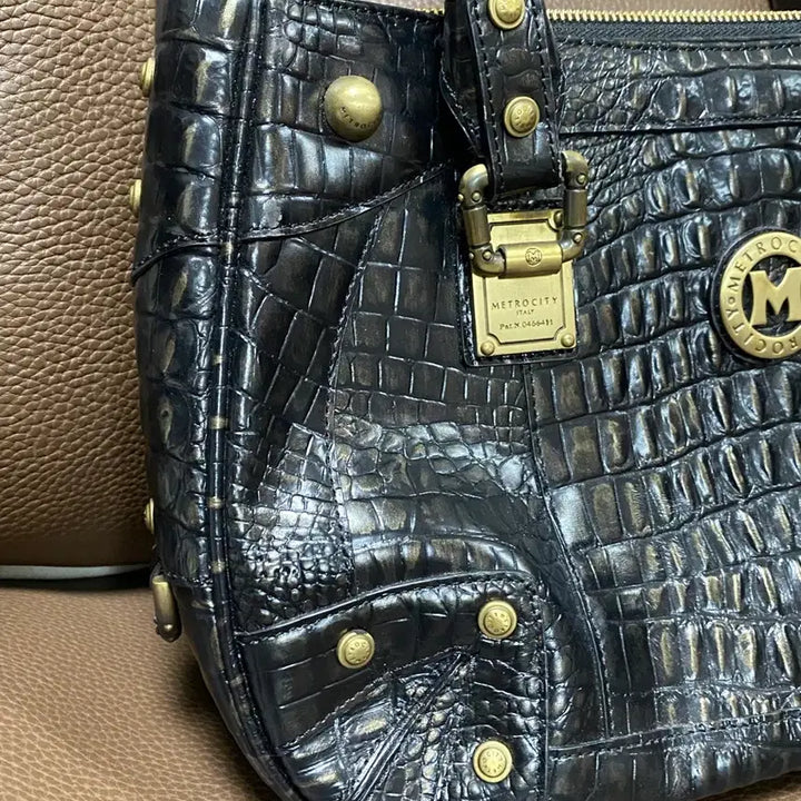 [BUNJANG] Metsi City Black Crocodile Leather Tote Bag / 메트로시티 블랙 크로커 가죽 토트백