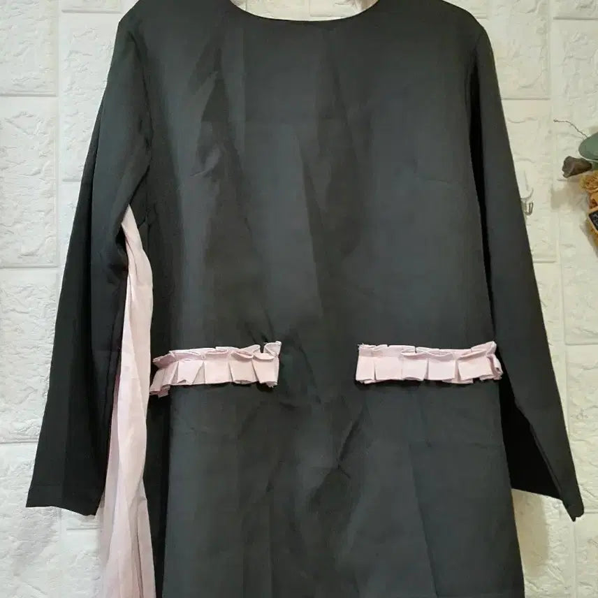 [SOLD OUT] 블랙 롱 원피스 핑크 프릴 포인트55