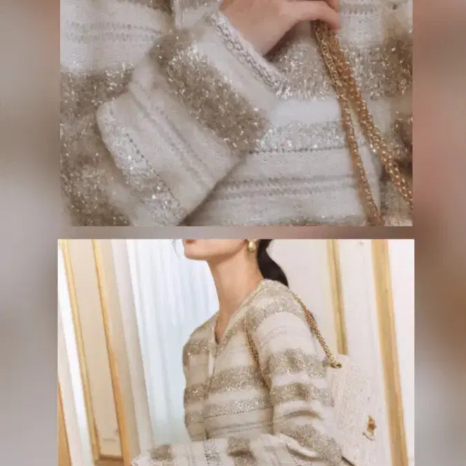 [BUNJANG] Lovemin Muse Glitter Horizontal Cardigan Champagne Lumiere Silver Pale / 러브민 뮤즈 글리터 호리젠탈 가디건 1사이즈 샴페인루미에르 실버페일