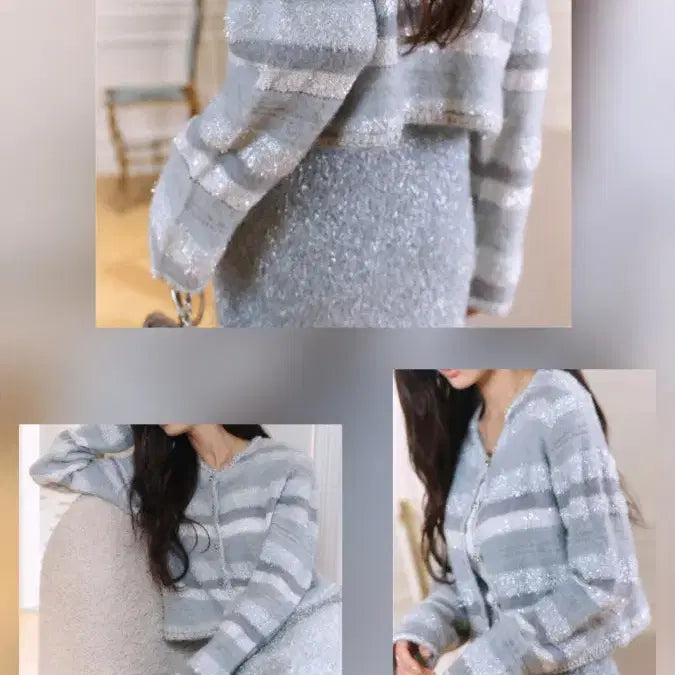 [BUNJANG] Lovemin Muse Glitter Horizontal Cardigan Champagne Lumiere Silver Pale / 러브민 뮤즈 글리터 호리젠탈 가디건 1사이즈 샴페인루미에르 실버페일