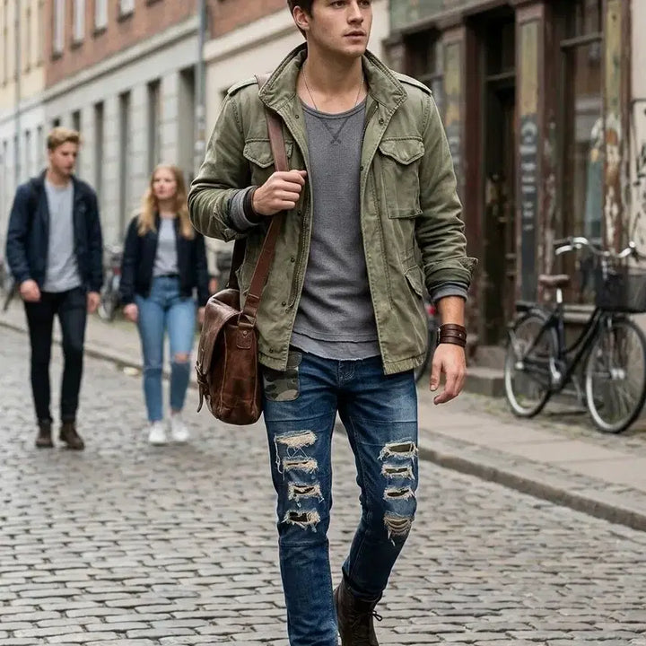 [BUNJANG] Bridge Denim Camo Patchwork Distressed Jeans / 브릿지데님 카모 패치워크 디스트레스드 남성 청바지 (28-30)