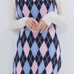 [BUNJANG] Roem Argyle Dress, Navy, M Size / 새상품 로엠 아가일 원피스, 네이비, m
