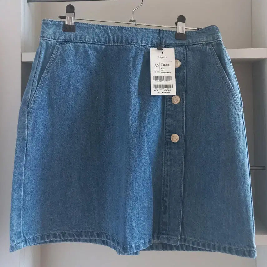 [SOLD OUT] 새상품 로엠 랩형 미니 데님 스커트 blue, 30