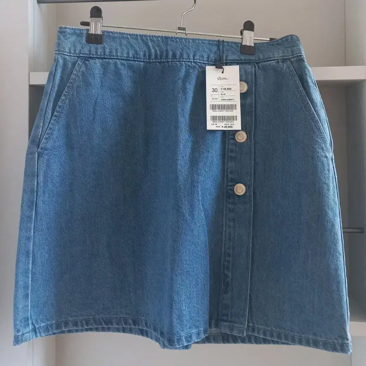 [SOLD OUT] 새상품 로엠 랩형 미니 데님 스커트 blue, 30