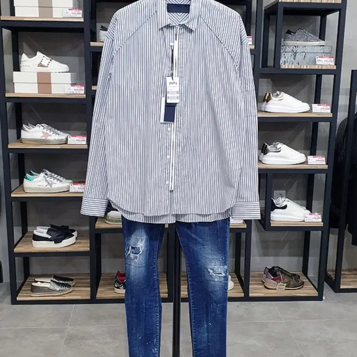 [BUNJANG] Juun.J Zipper Stripe Shirt / 준지 지퍼 스트라이프 셔츠