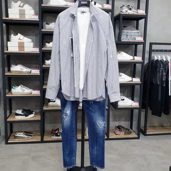 [BUNJANG] Juun.J Zipper Stripe Shirt / 준지 지퍼 스트라이프 셔츠