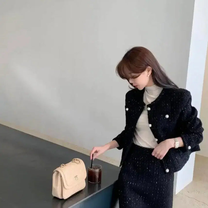 [BUNJANG] Bicini Pearl Tweed Jacket / 바이씨니 진주 트위드 자켓