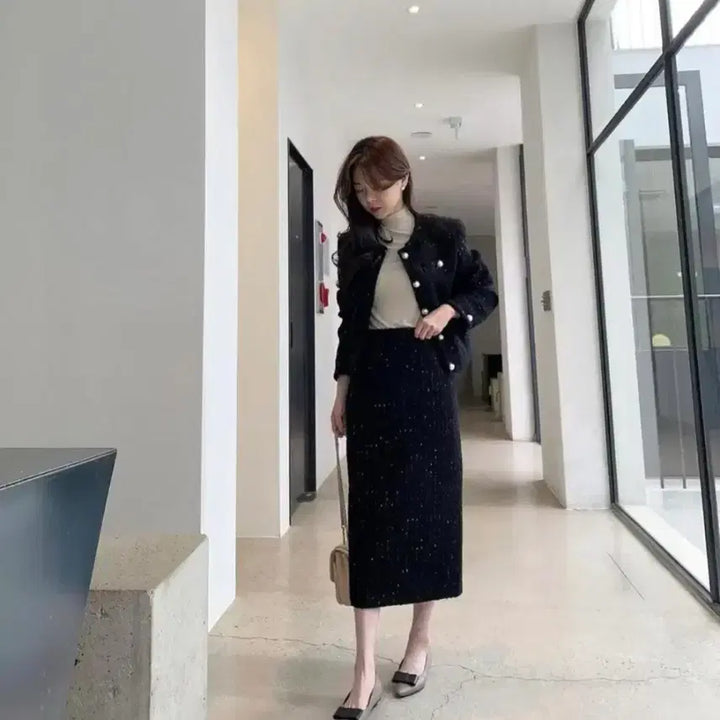 [BUNJANG] Bicini Pearl Tweed Jacket / 바이씨니 진주 트위드 자켓