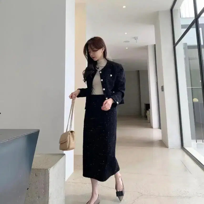 [BUNJANG] Bicini Pearl Tweed Jacket / 바이씨니 진주 트위드 자켓