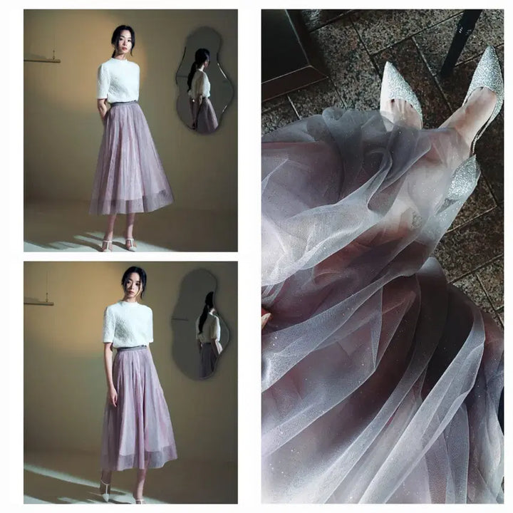 [BUNJANG] Blanchet Lavender Gray Tulle Short Dress / 블랑쇼 라벤더 그레이 튤 m 숏기장