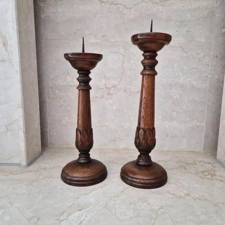 [BUNJANG] Antique Wood Candlesticks (Set of 2) / 앤틱 우드 촛대 2개/영국