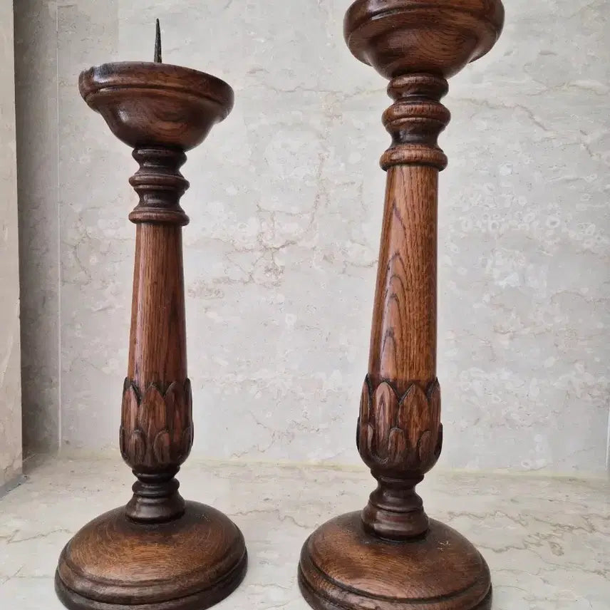 [BUNJANG] Antique Wood Candlesticks (Set of 2) / 앤틱 우드 촛대 2개/영국
