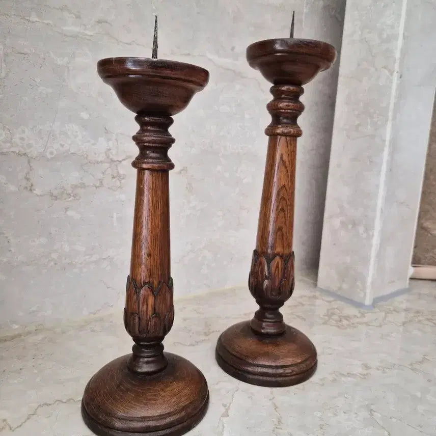 [BUNJANG] Antique Wood Candlesticks (Set of 2) / 앤틱 우드 촛대 2개/영국