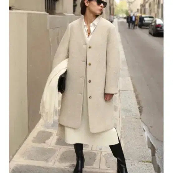 [BUNJANG] Or Herringbone Boucle Coat / 오르 헤링본 노카라코느 아이보리 프리