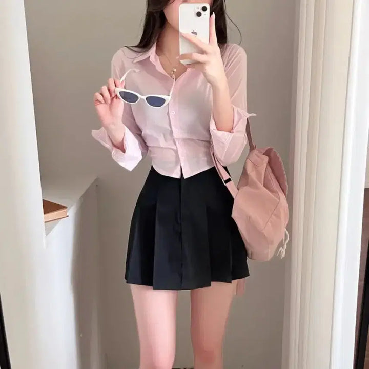 [BUNJANG] Blimfit Crop Shirt Pink / 블림핏 크롭 셔츠 핑크