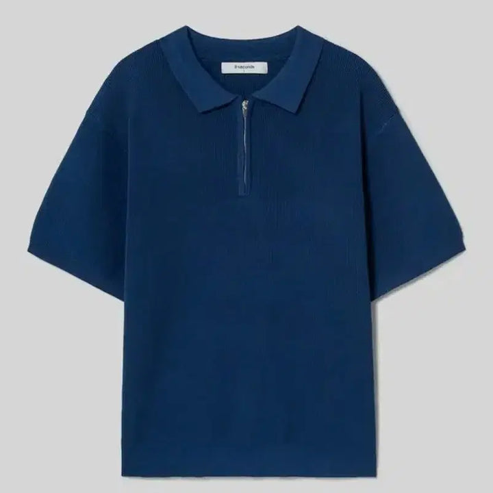 [BUNJANG] 8 Seconds Navy Half-Zip Knit Top / 에잇세컨즈 네이비 하프집업 반팔 니트