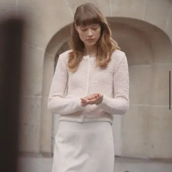 [BUNJANG] TOWAVASE Rosalie Pink Textured Cardigan / 토와브 로잘리 핑크 텍스처 가디건(손예진 착용)
