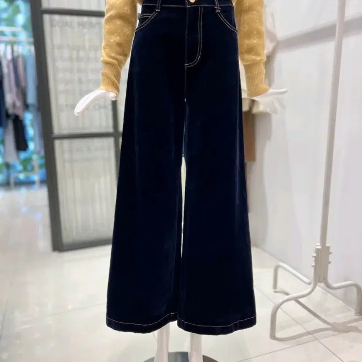 [BUNJANG] DEWL Velvet Stitched Wide Pants Jeans / DEWL 듀엘 벨벳 스티치 와이드 팬츠 청바지 26-27인치