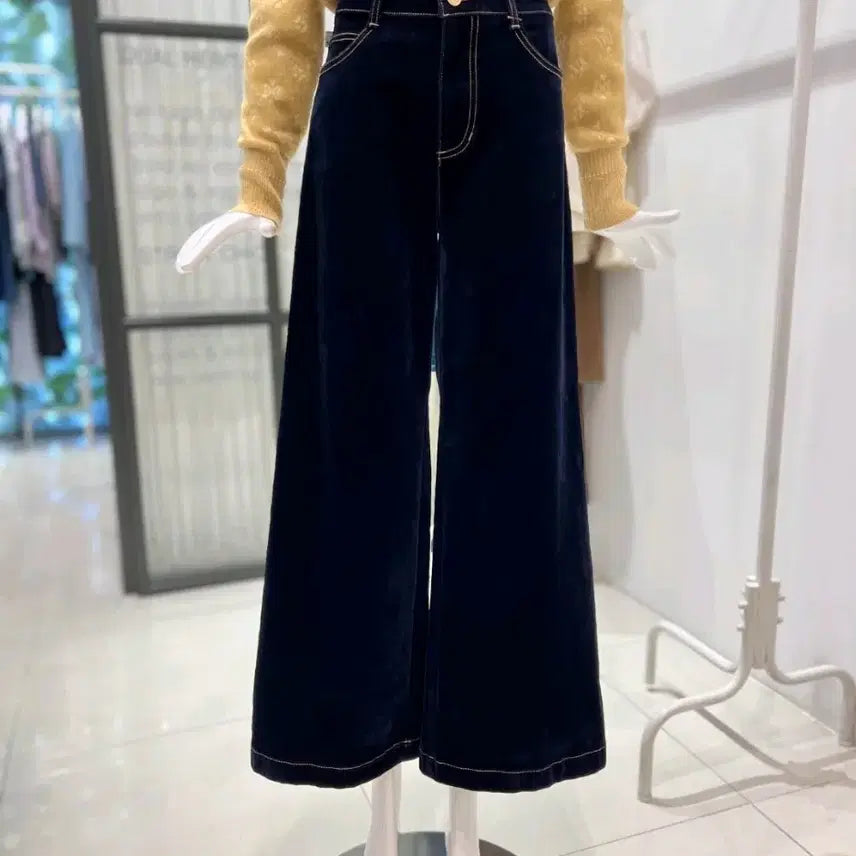 [BUNJANG] DEWL Velvet Stitched Wide Pants Jeans / DEWL 듀엘 벨벳 스티치 와이드 팬츠 청바지 26-27인치