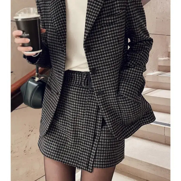 [BUNJANG] Blanchet Modern Cashmere Check Wrap Skirt Pants / 블랑쇼 모던 캐시미어 체크 랩스커트 바지 m