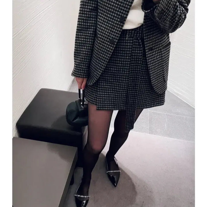 [BUNJANG] Blanchet Modern Cashmere Check Wrap Skirt Pants / 블랑쇼 모던 캐시미어 체크 랩스커트 바지 m