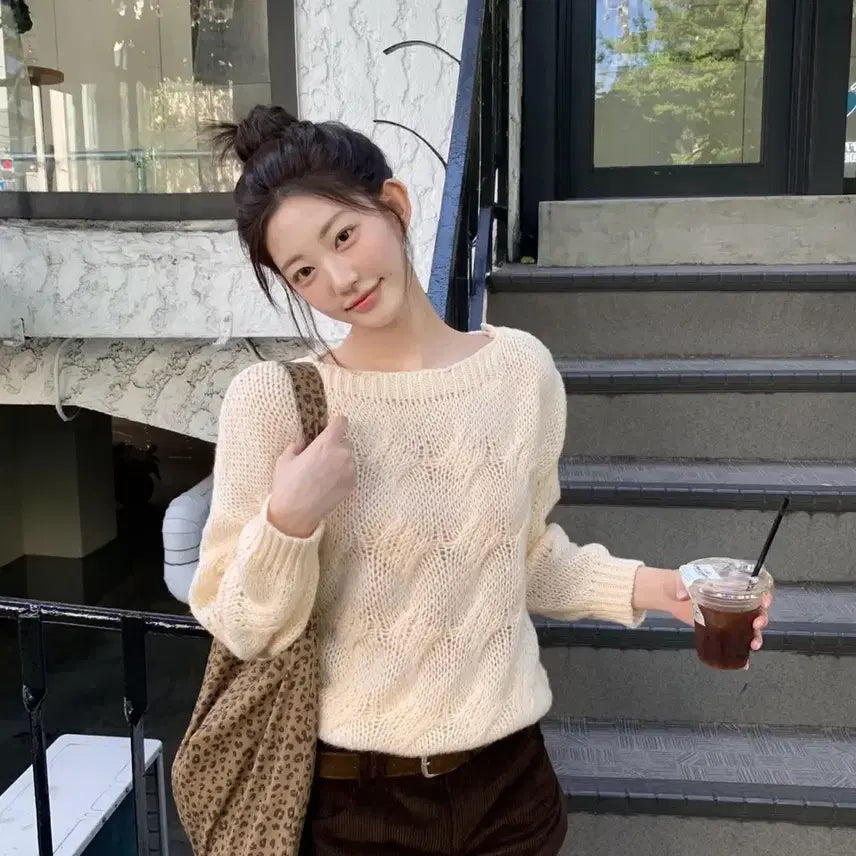 [BUNJANG] Zaenio Mellow Button Cable Knit Cream / zaenio 제니오 멜로우 버튼 케이블 니트 크림