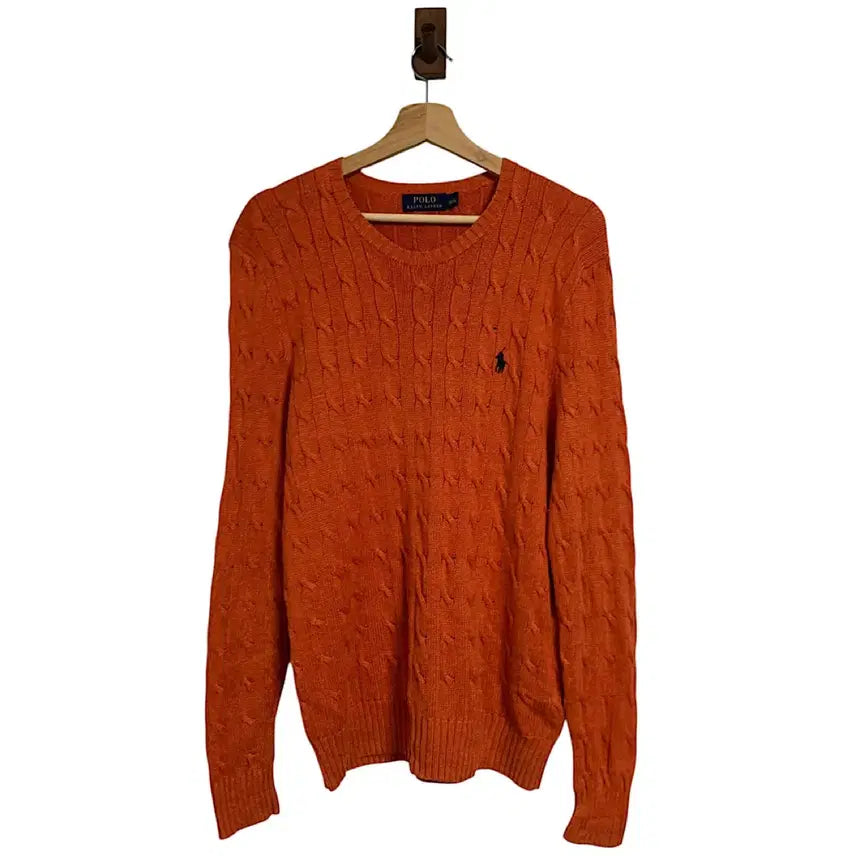 [BUNJANG] Polo Ralph Lauren Silk Orange Cable Knit Sweater / 폴로 랄프로렌 실크 오렌지 케이블 니트 S
