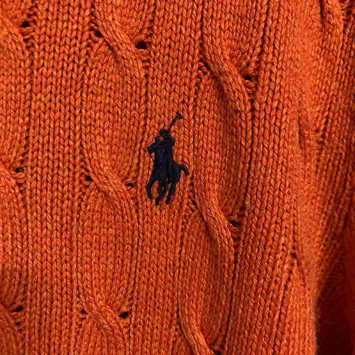 [BUNJANG] Polo Ralph Lauren Silk Orange Cable Knit Sweater / 폴로 랄프로렌 실크 오렌지 케이블 니트 S