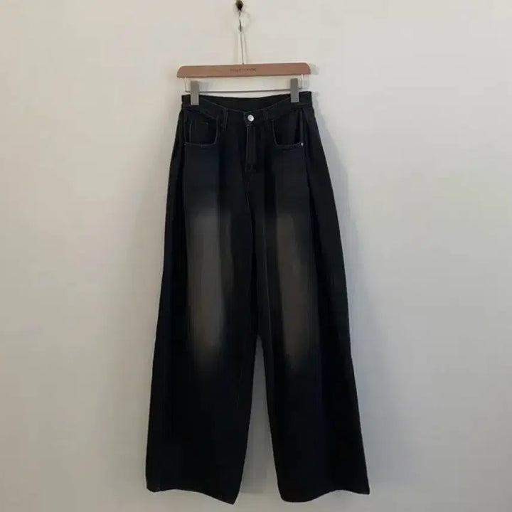 [BUNJANG] Sugar Powder Vintage Side Pleat Washed Wide Denim Pants / 슈가파우더 빈티지 사이드 핀턱 워싱 와이드 데님 팬츠