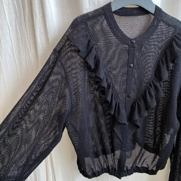 [BUNJANG] Black Frill Net Cardigan / 블랙 프릴 그물 가디건(M-L)