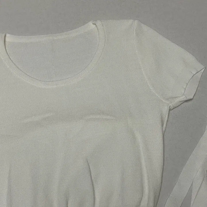 [BUNJANG] Knit Short-Sleeve T-shirt with Scarf / 니트 반팔티(머플러 세트)