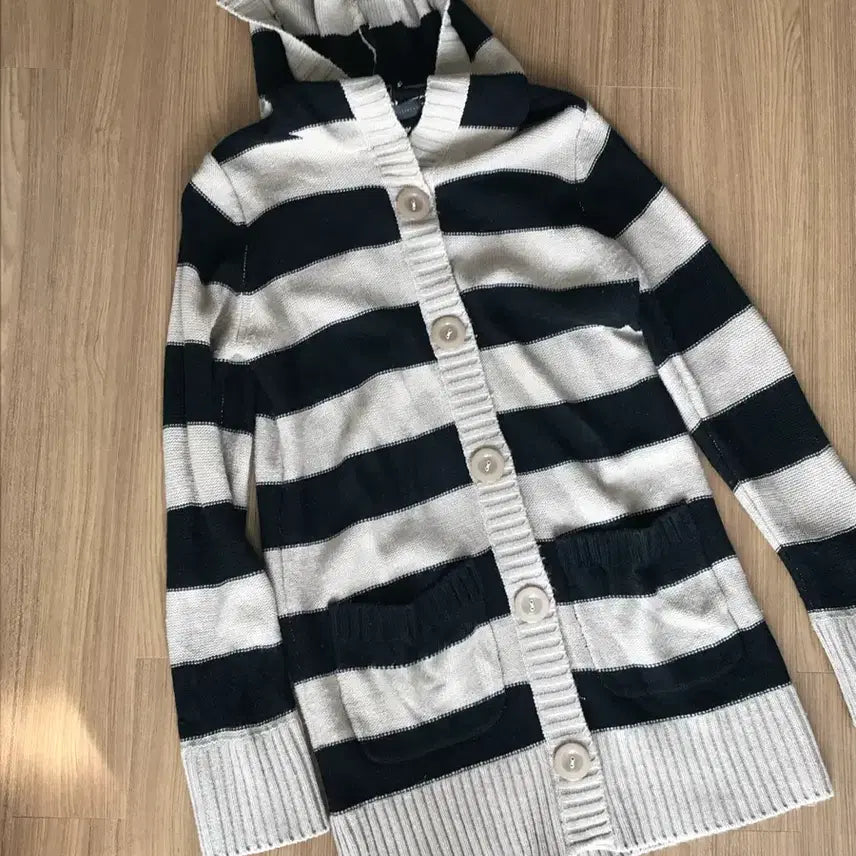 [BUNJANG] Vintage Striped Hooded Knit Cardigan / 빈티지 스트라이프 후드 니트 가디건