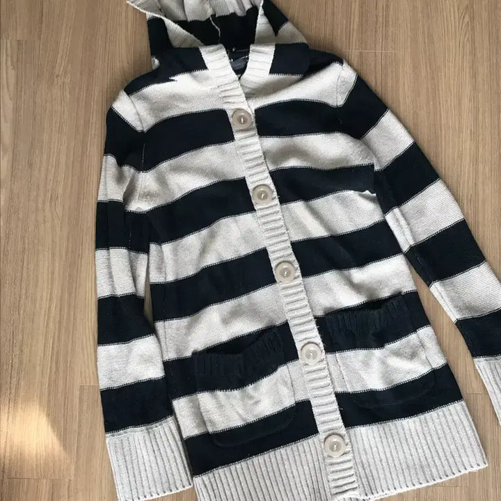 [BUNJANG] Vintage Striped Hooded Knit Cardigan / 빈티지 스트라이프 후드 니트 가디건