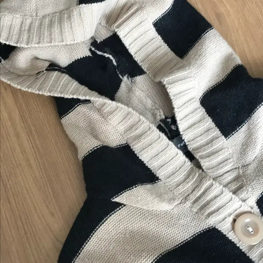 [BUNJANG] Vintage Striped Hooded Knit Cardigan / 빈티지 스트라이프 후드 니트 가디건