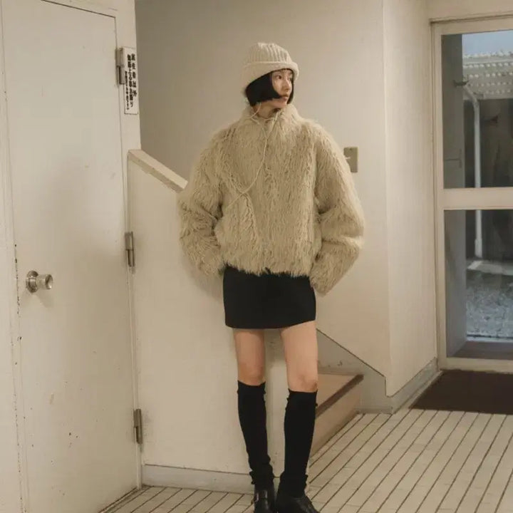 [BUNJANG] Creamvilla Pino Shearling Jumper Beige / 크림빌라 피노 시어링 점퍼 베이지