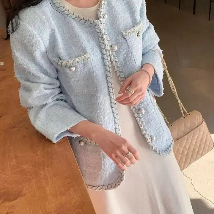 [BUNJANG] Vicinni Light Blue Tweed Jacket / 바이씨니 소라색 연하늘 트위드자켓
