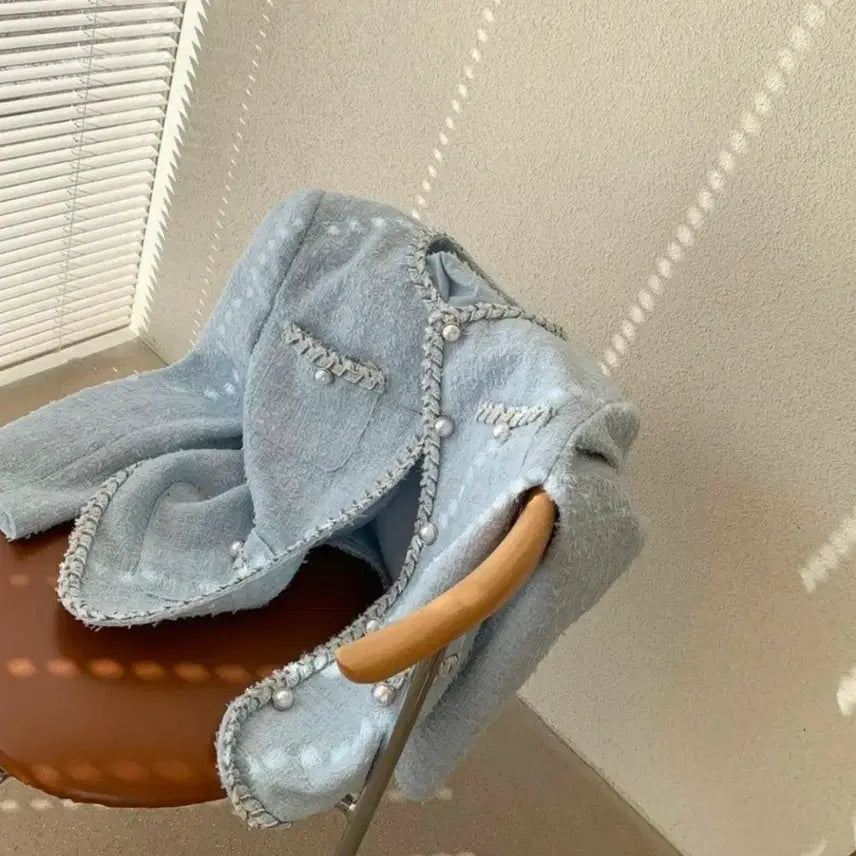 [BUNJANG] Vicinni Light Blue Tweed Jacket / 바이씨니 소라색 연하늘 트위드자켓