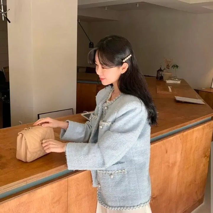 [BUNJANG] Vicinni Light Blue Tweed Jacket / 바이씨니 소라색 연하늘 트위드자켓