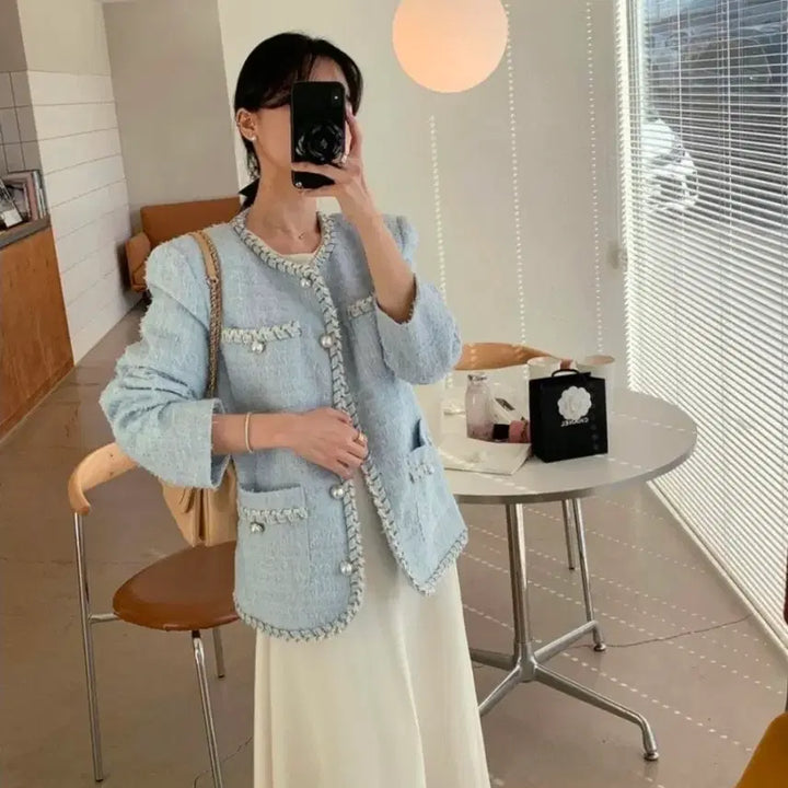 [BUNJANG] Vicinni Light Blue Tweed Jacket / 바이씨니 소라색 연하늘 트위드자켓