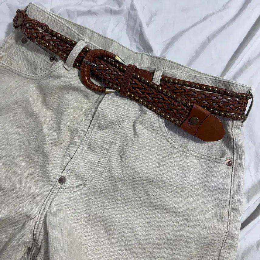 [BUNJANG] Vintage Studded Woven Leather Belt / 빈티지 스터드 위빙 레더 벨트