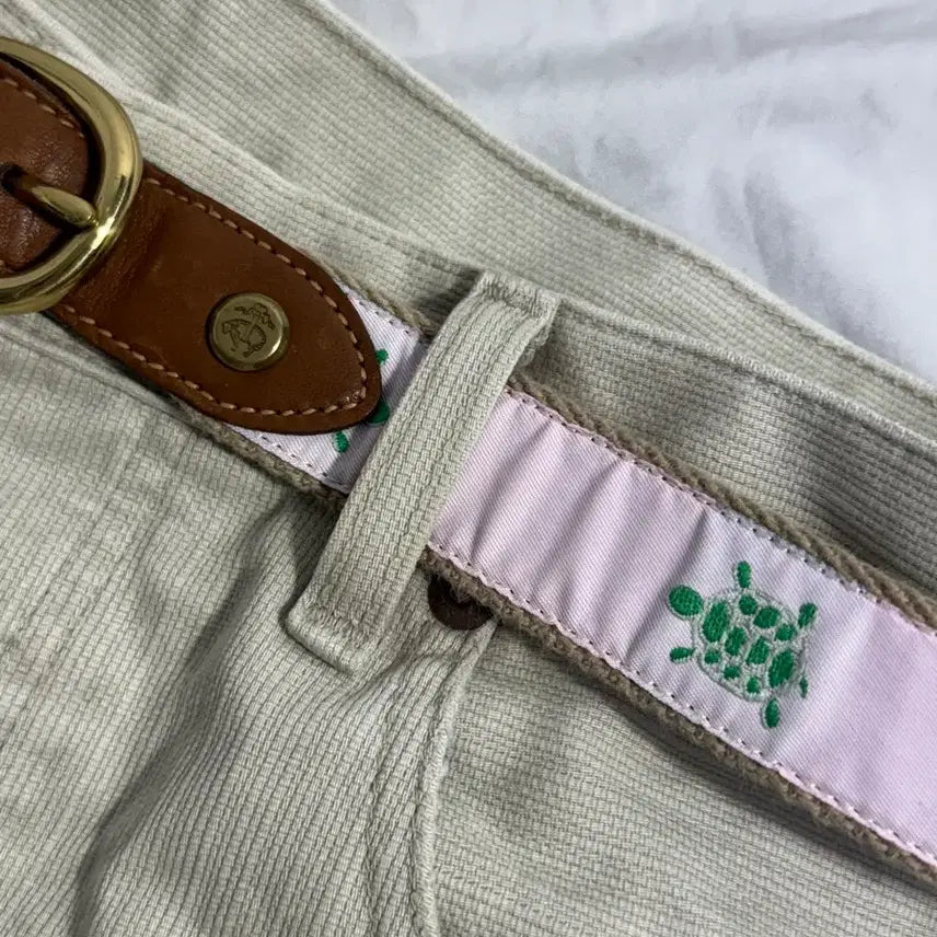 [BUNJANG] Brooks Brothers Turtle Embroidered Leather Belt / Usa 브룩스 브라더스 터틀 자수 레더 벨트