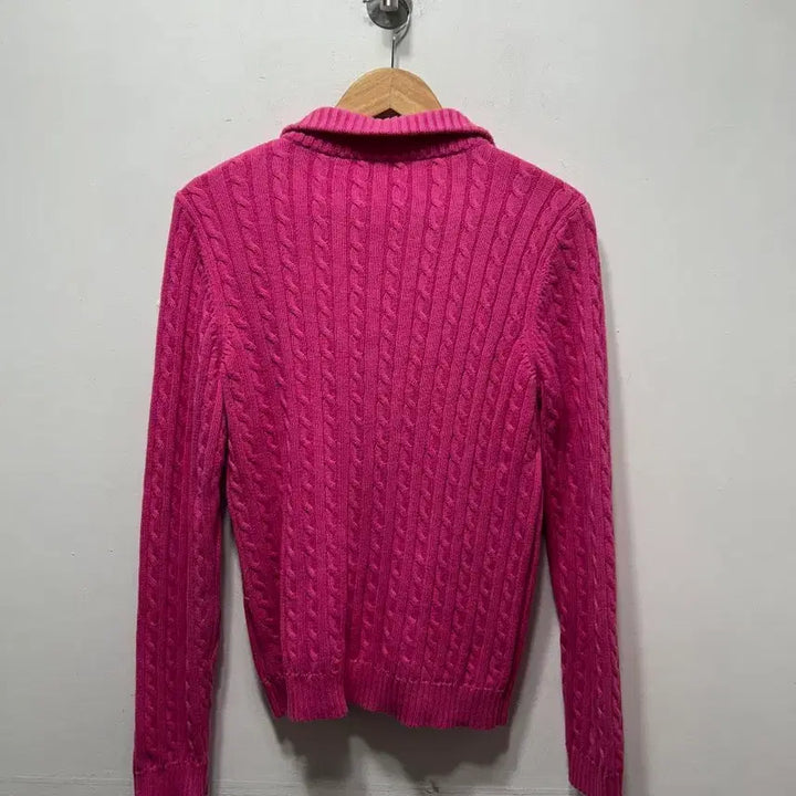 [BUNJANG] Ralph Lauren Cable Knit Pink Zip-up Sweater L / 랄프로렌 꽈배기 핑크 니트 집업 L