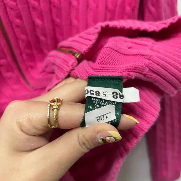 [BUNJANG] Ralph Lauren Cable Knit Pink Zip-up Sweater L / 랄프로렌 꽈배기 핑크 니트 집업 L